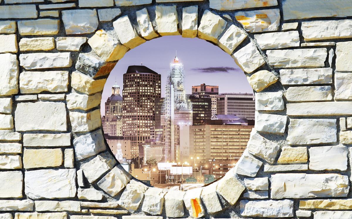 Stadt hinter Mauer