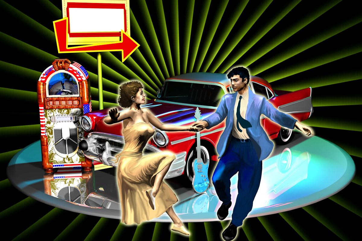 Mann und Frau tanzen vor Auto