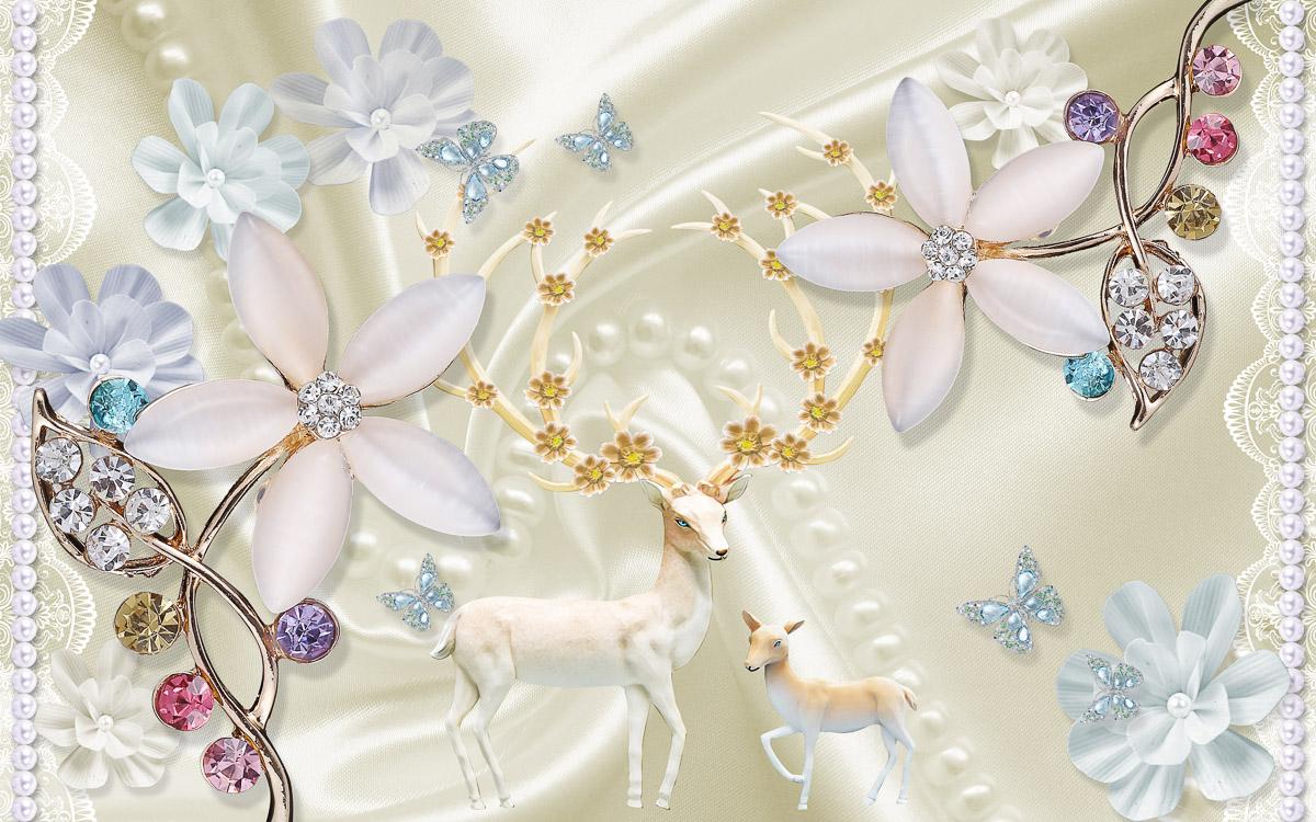 Muster mit Blumen gold weiß