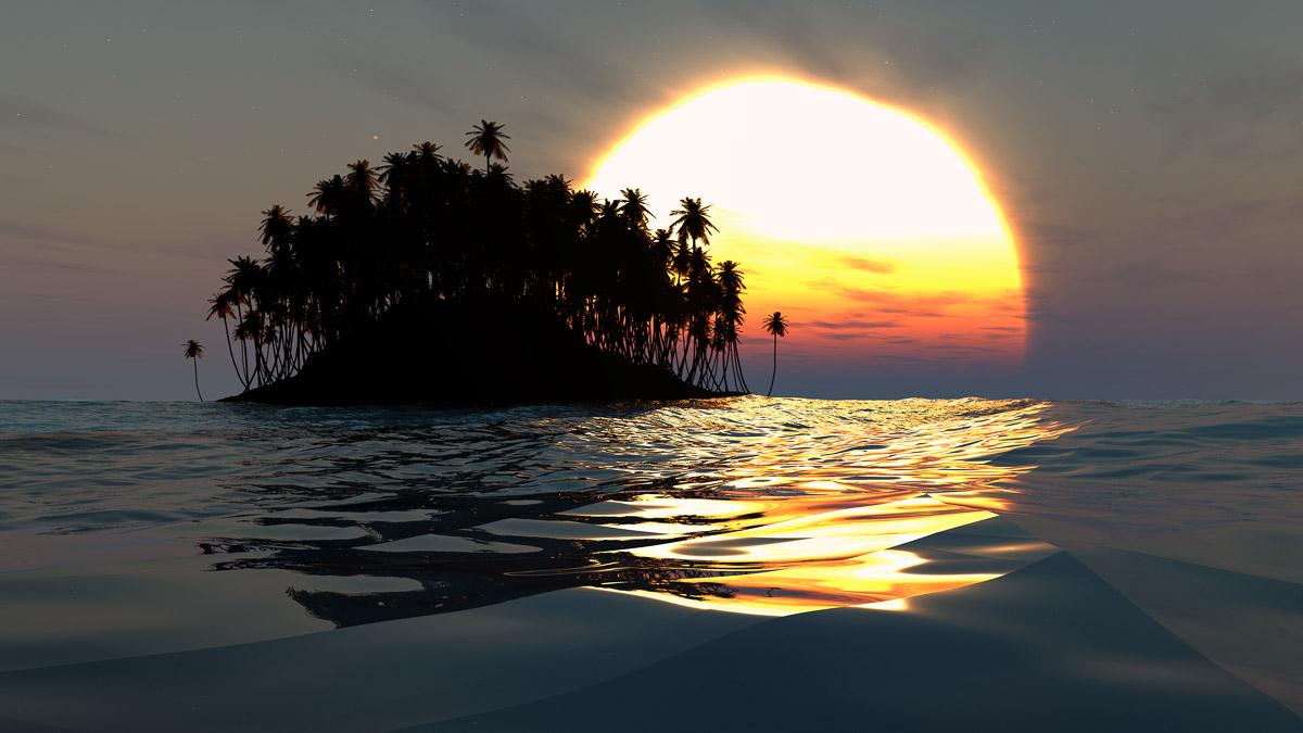 Insel im Sonnenuntergang