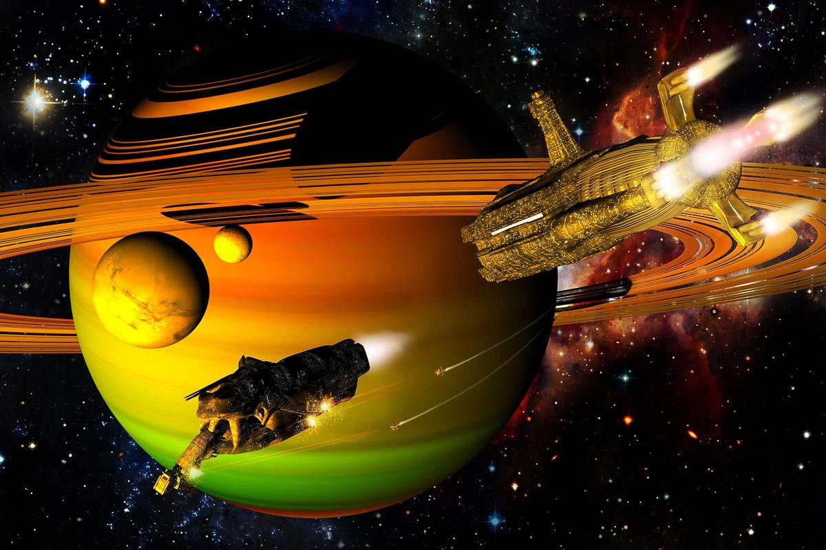 Raumschiffe über Planet